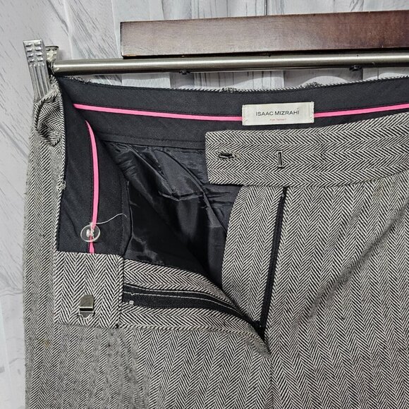 Vintage Isaac Mizrahi Gray Chevron Business Preppy Wool Blend Trousers Pants 10 - Picture 4 of 11